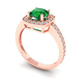 1.24 ct Brilliant Round Cut Simulated Emerald Stone Rose Gold halo Solitaire with Accents Ring