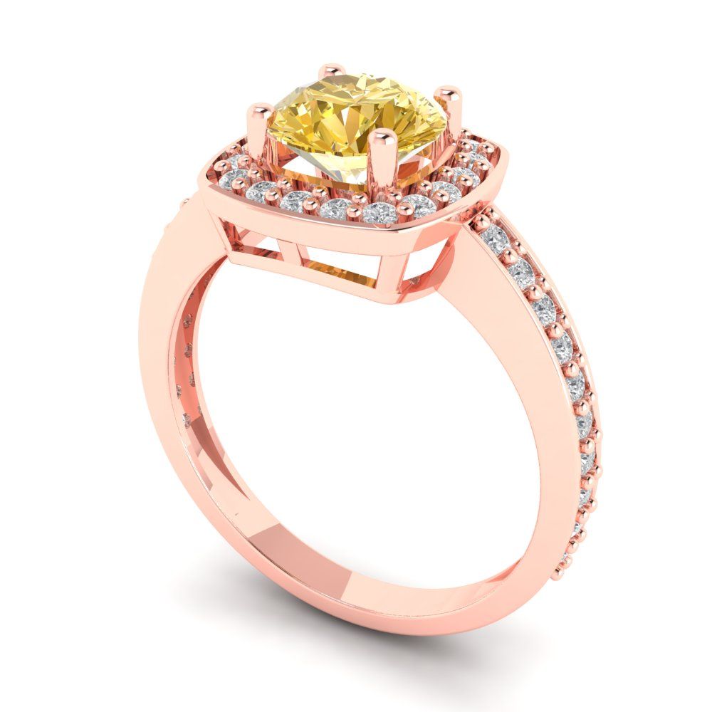 1.335 cttw Natural Citrine Solitaire with Zirconia Simulated Diamond Accents Engagement Ring - Solid Rose Gold (VVS1, Round Cut,6.5mm)