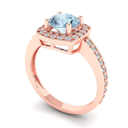 1.335 cttw Zirconia Simulated Blue Diamond Solitaire with Zirconia Simulated Diamond Accents Engagement Ring - Solid Rose Gold (VVS1, Round Cut,6.5mm)