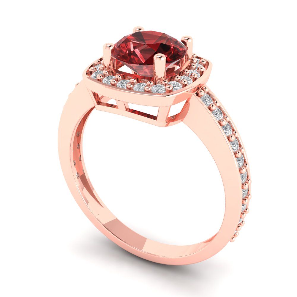 1.335 cttw Natural Garnet Solitaire with Zirconia Simulated Diamond Accents Engagement Ring - Solid Gold (Round Cut,6.5mm)