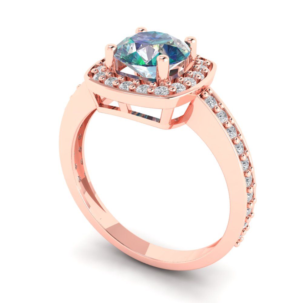 1.335 cttw Blue Moissanite Solitaire with Zirconia Simulated Diamond Accents Engagement Ring - Solid Rose Gold (VVS1, Round Cut,6.5mm)