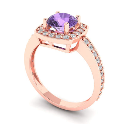 1.335 cttw Simulated Alexandrite Solitaire with Zirconia Simulated Diamond Accents Engagement Ring - Solid Gold (Round Cut,6.5mm)