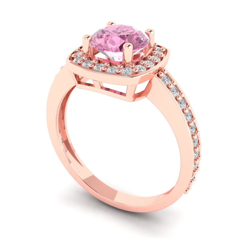 1.335 cttw Zirconia Simulated Pink Diamond Solitaire with Zirconia Simulated Diamond Accents Engagement Ring - Solid Gold (VVS1, Round Cut,6.5mm)