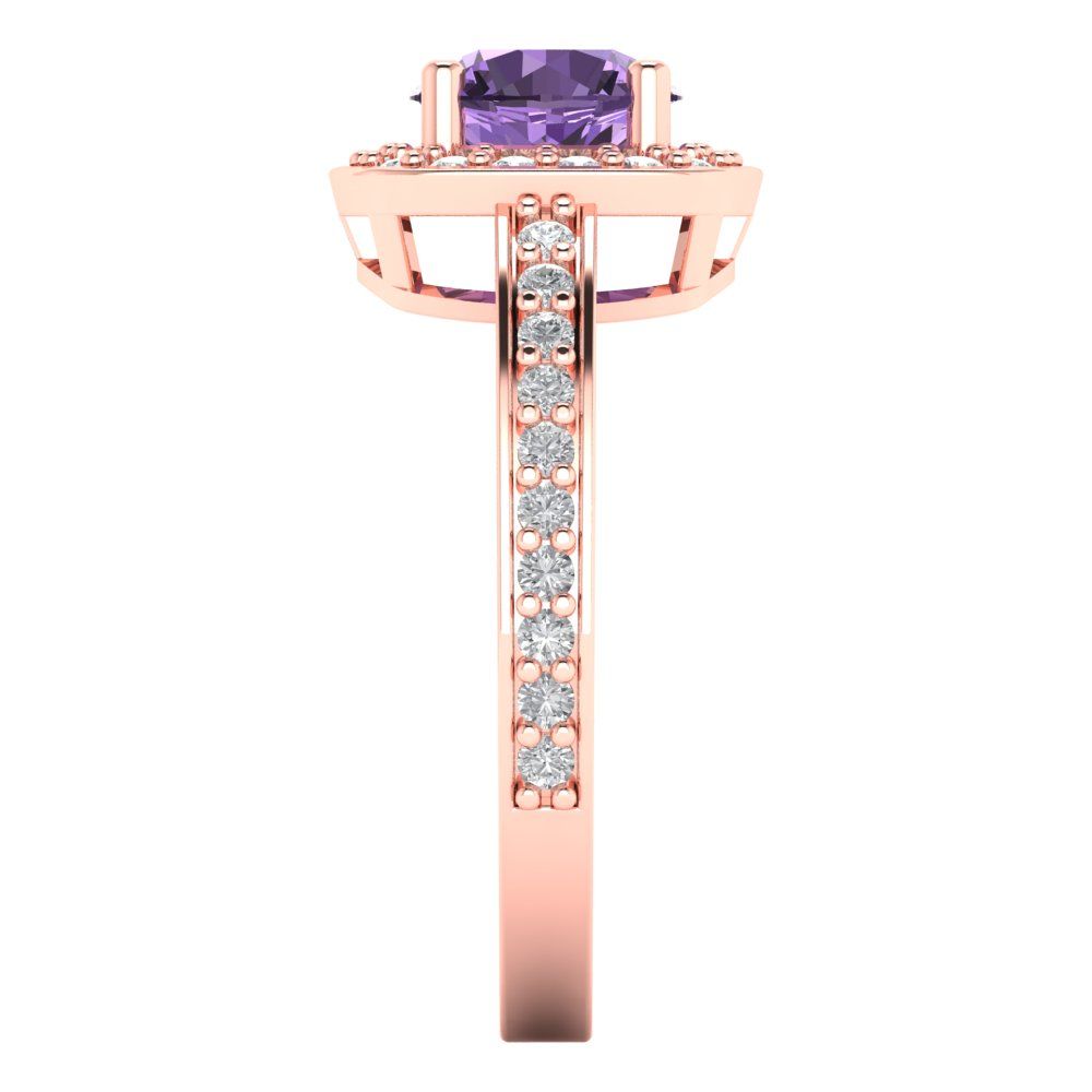1.335 cttw Simulated Alexandrite Solitaire with Zirconia Simulated Diamond Accents Engagement Ring - Solid Gold (Round Cut,6.5mm)