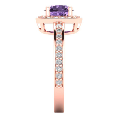 1.335 cttw Simulated Alexandrite Solitaire with Zirconia Simulated Diamond Accents Engagement Ring - Solid Gold (Round Cut,6.5mm)