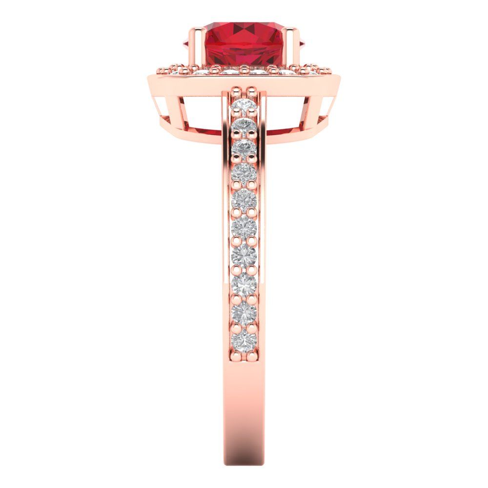 1.335 cttw Simulated Ruby Solitaire with Zirconia Simulated Diamond Accents Engagement Ring - Solid Rose Gold (VVS1, Round Cut,6.5mm)