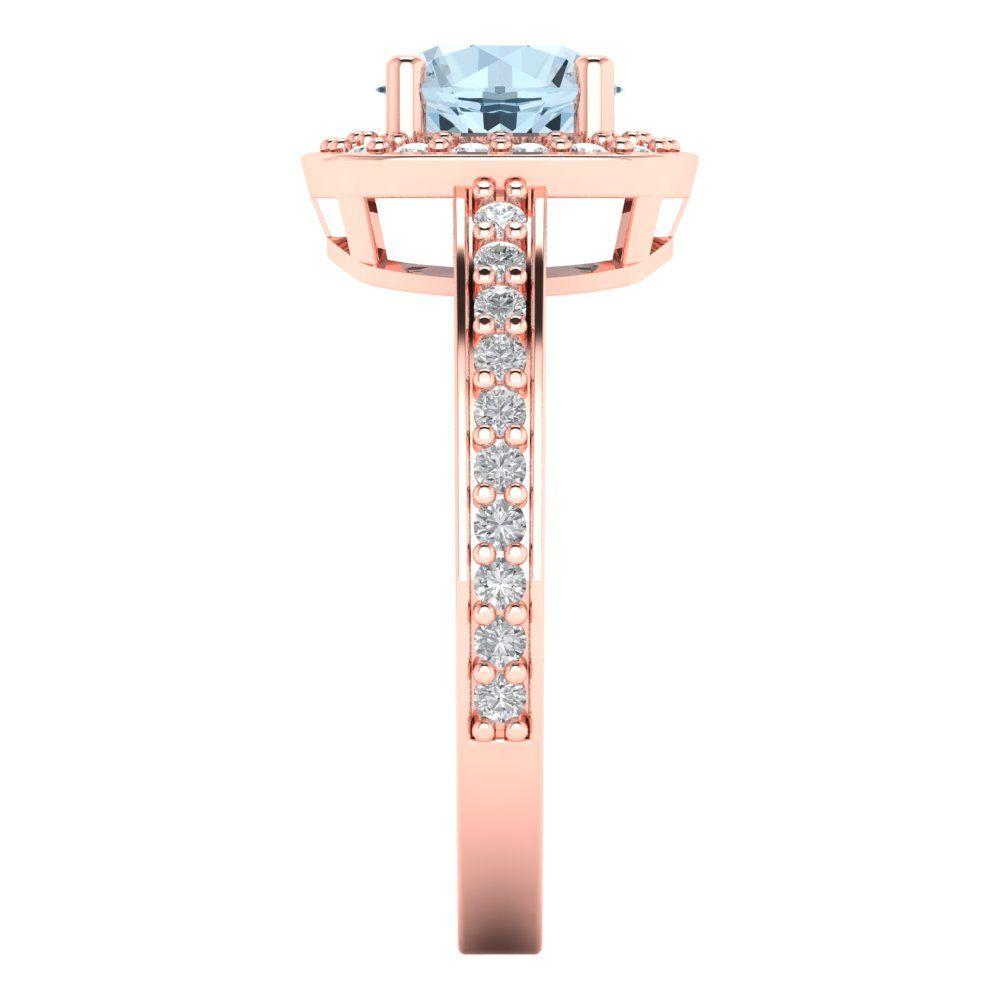 1.335 cttw Natural Swiss Blue Topaz Solitaire with Zirconia Simulated Diamond Accents Engagement Ring - Solid Gold (Round Cut,6.5mm)