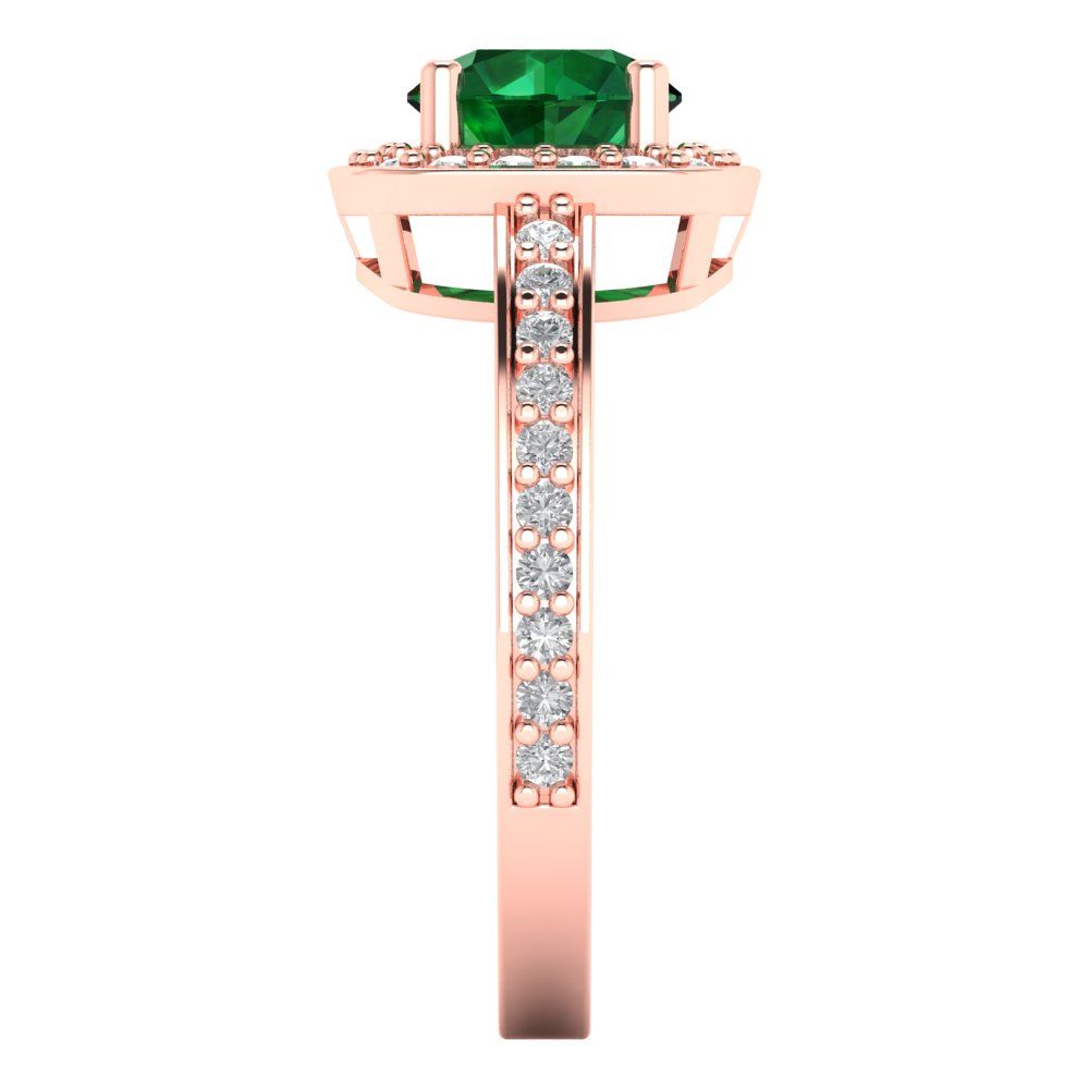 1.335 cttw Simulated Emerald Solitaire with Zirconia Simulated Diamond Accents Engagement Ring - Solid Gold (Round Cut,6.5mm)