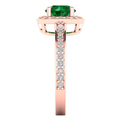 1.335 cttw Simulated Emerald Solitaire with Zirconia Simulated Diamond Accents Engagement Ring - Solid Gold (Round Cut,6.5mm)