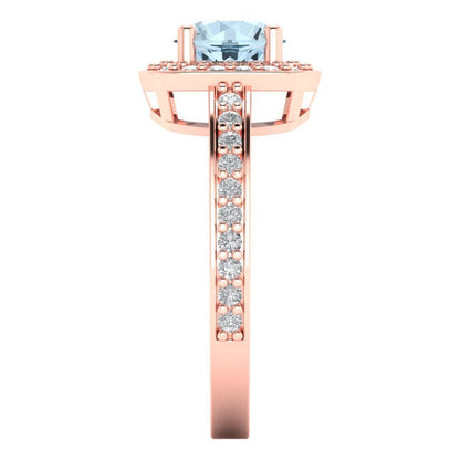 1.335 cttw Natural Sky Blue Topaz Solitaire with Zirconia Simulated Diamond Accents Engagement Ring - Solid Gold (Round Cut,6.5mm)