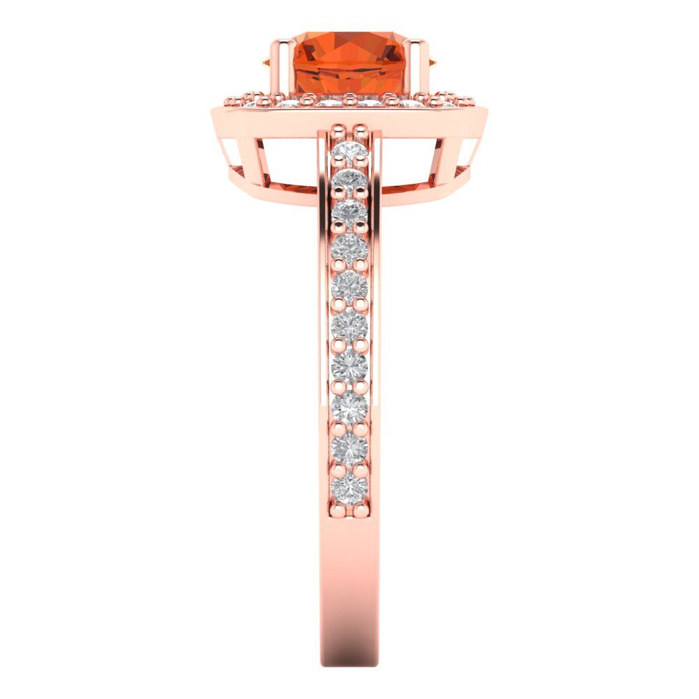1.335 cttw Zirconia Simulated Red Diamond Solitaire with Zirconia Simulated Diamond Accents Engagement Ring - Solid Rose Gold (VVS1, Round Cut,6.5mm)