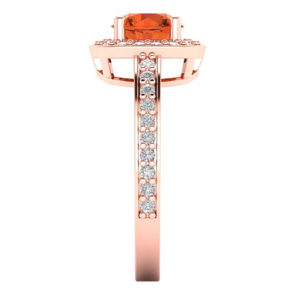 1.335 cttw Zirconia Simulated Red Diamond Solitaire with Zirconia Simulated Diamond Accents Engagement Ring - Solid Rose Gold (VVS1, Round Cut,6.5mm)