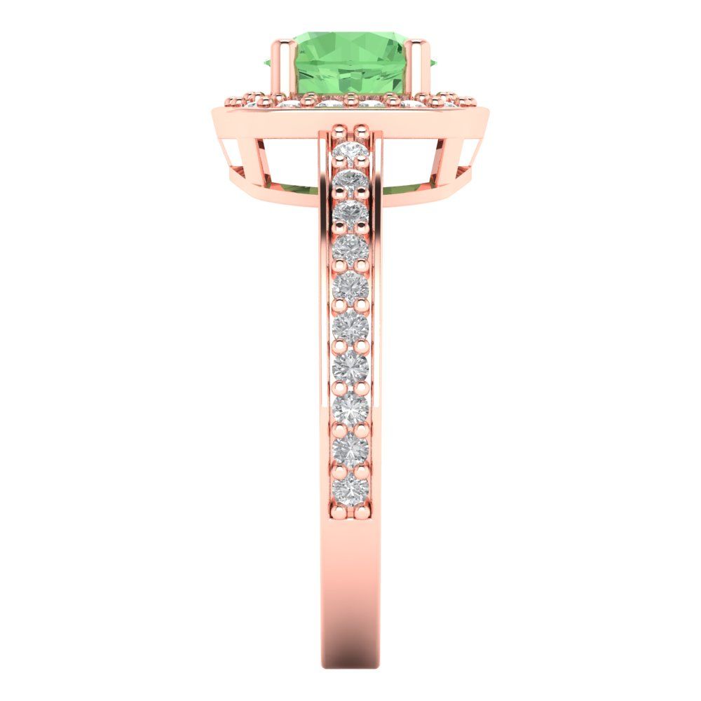1.335 cttw Zirconia Simulated Green Diamond Solitaire with Zirconia Simulated Diamond Accents Engagement Ring - Solid Rose Gold (VVS1, Round Cut,6.5mm)