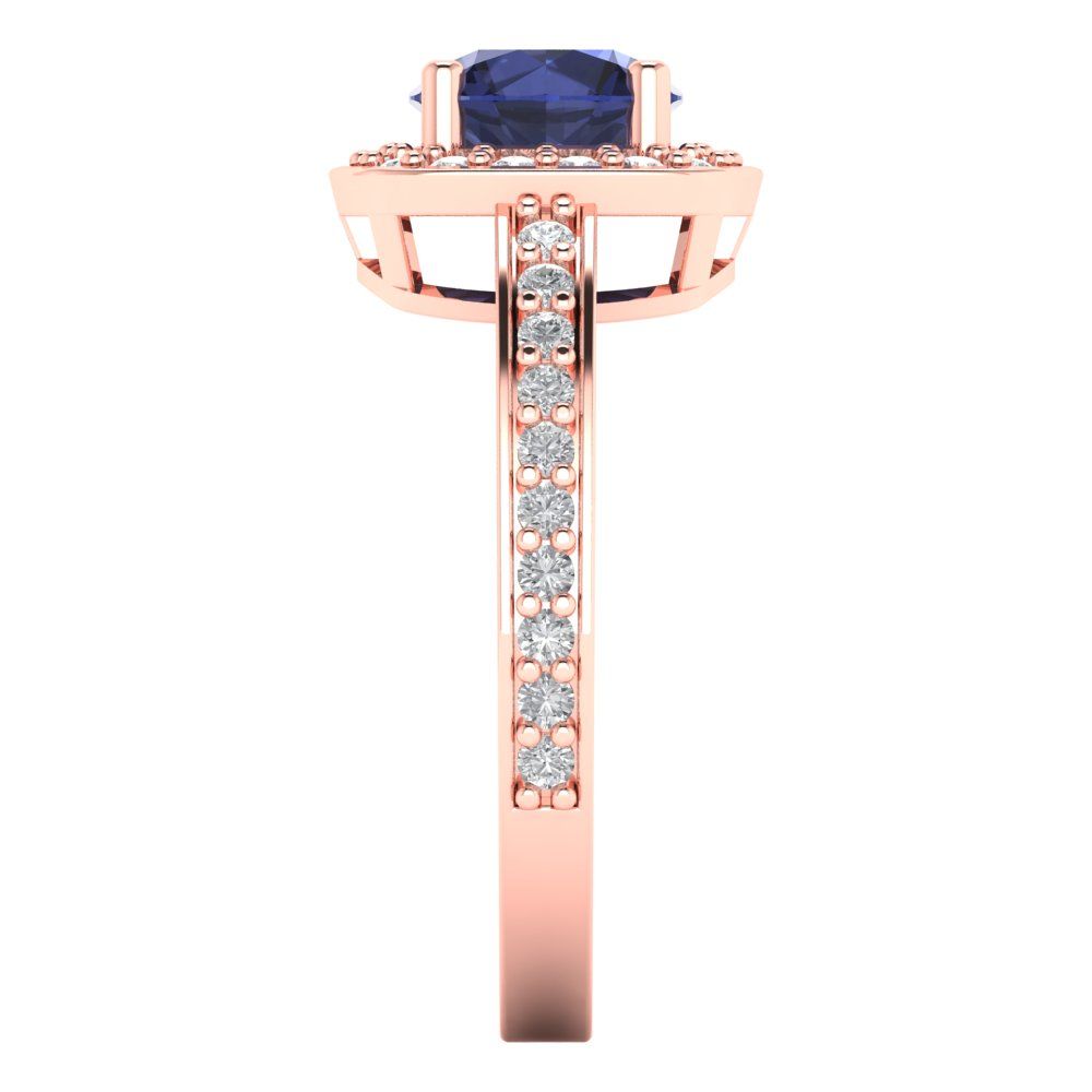 1.335 cttw Simulated Blue Sapphire Solitaire with Zirconia Simulated Diamond Accents Engagement Ring - Solid Rose Gold (VVS1, Round Cut,6.5mm)