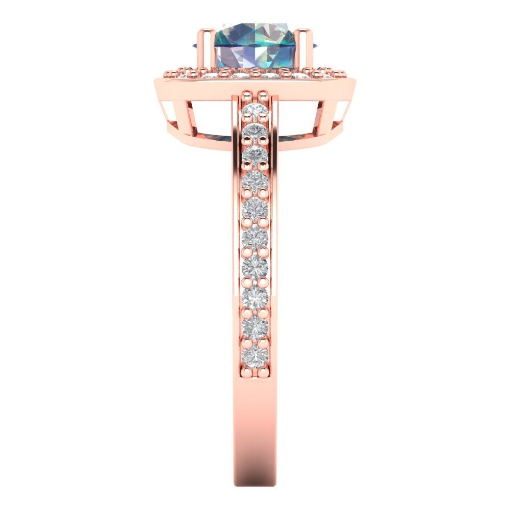 1.335 cttw Blue Moissanite Solitaire with Zirconia Simulated Diamond Accents Engagement Ring - Solid Rose Gold (VVS1, Round Cut,6.5mm)