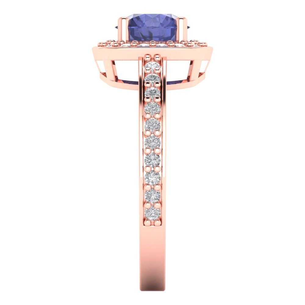 1.335 cttw Simulated Tanzanite Solitaire with Zirconia Simulated Diamond Accents Engagement Ring - Solid Rose Gold (VVS1, Round Cut,6.5mm)