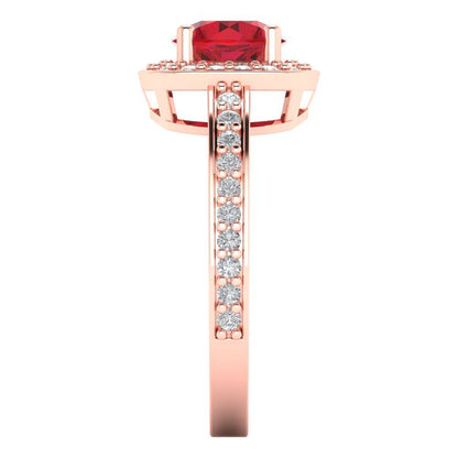 1.335 cttw Simulated Pink Tourmaline Solitaire with Zirconia Simulated Diamond Accents Engagement Ring - Solid Gold (Round Cut,6.5mm)