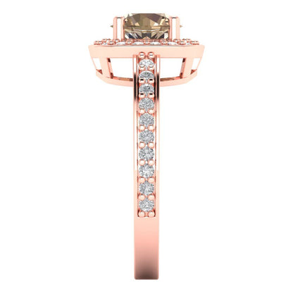 1.335 cttw Yellow Moissanite Solitaire with Zirconia Simulated Diamond Accents Engagement Ring - Solid Gold (Round Cut,6.5mm)