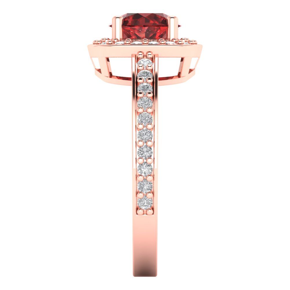 1.335 cttw Natural Garnet Solitaire with Zirconia Simulated Diamond Accents Engagement Ring - Solid Gold (Round Cut,6.5mm)