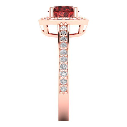 1.335 cttw Natural Garnet Solitaire with Zirconia Simulated Diamond Accents Engagement Ring - Solid Gold (Round Cut,6.5mm)