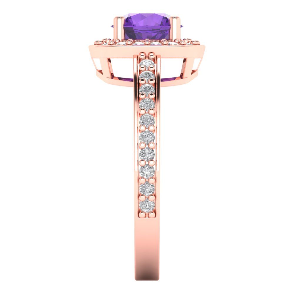 1.335 cttw Natural Amethyst Solitaire with Zirconia Simulated Diamond Accents Engagement Ring - Solid Gold (Round Cut,6.5mm)