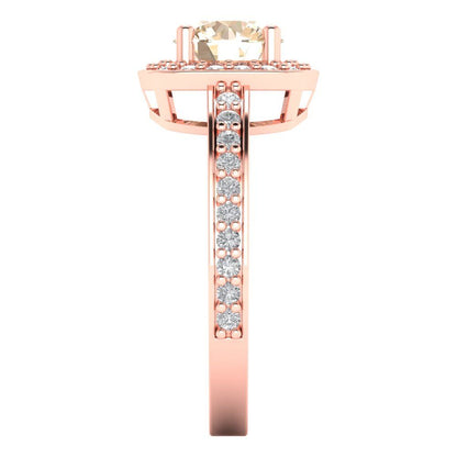 1.335 cttw Natural Morganite Solitaire with Zirconia Simulated Diamond Accents Engagement Ring - Solid Gold (Round Cut,6.5mm)