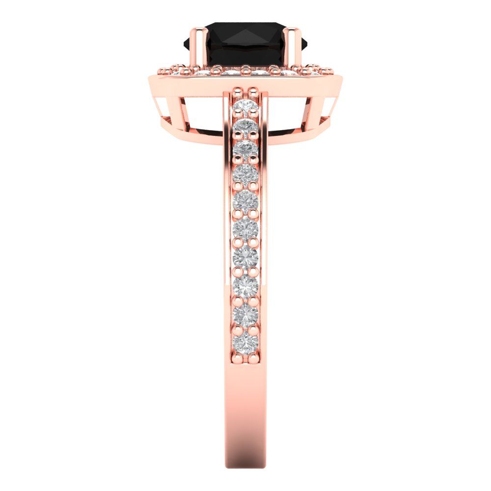 1.335 cttw Natural Onyx Solitaire with Zirconia Simulated Diamond Accents Engagement Ring - Solid Gold (Round Cut,6.5mm)