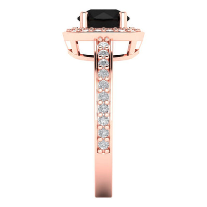 1.335 cttw Natural Onyx Solitaire with Zirconia Simulated Diamond Accents Engagement Ring - Solid Gold (Round Cut,6.5mm)