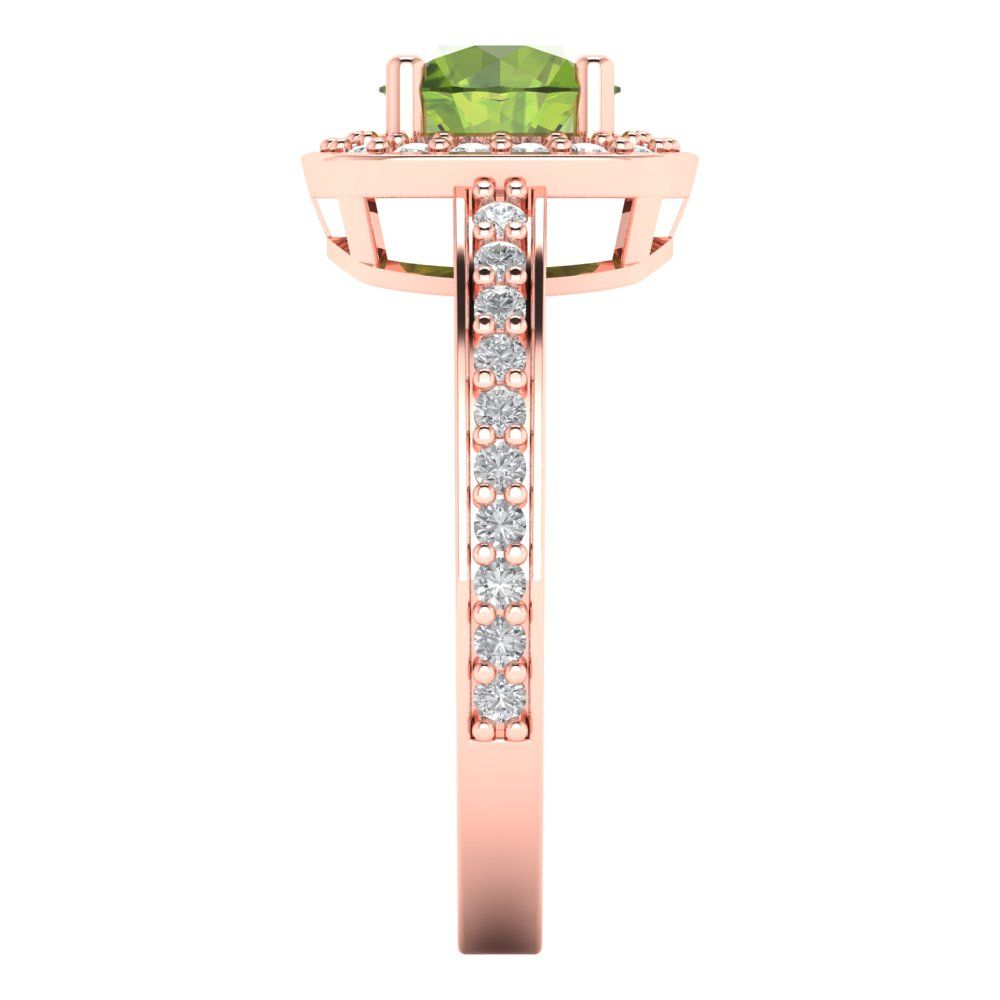 1.335 cttw Natural Peridot Solitaire with Zirconia Simulated Diamond Accents Engagement Ring - Solid Gold (Round Cut,6.5mm)