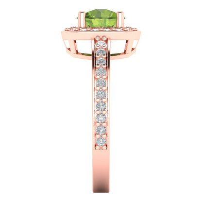 1.335 cttw Natural Peridot Solitaire with Zirconia Simulated Diamond Accents Engagement Ring - Solid Gold (Round Cut,6.5mm)