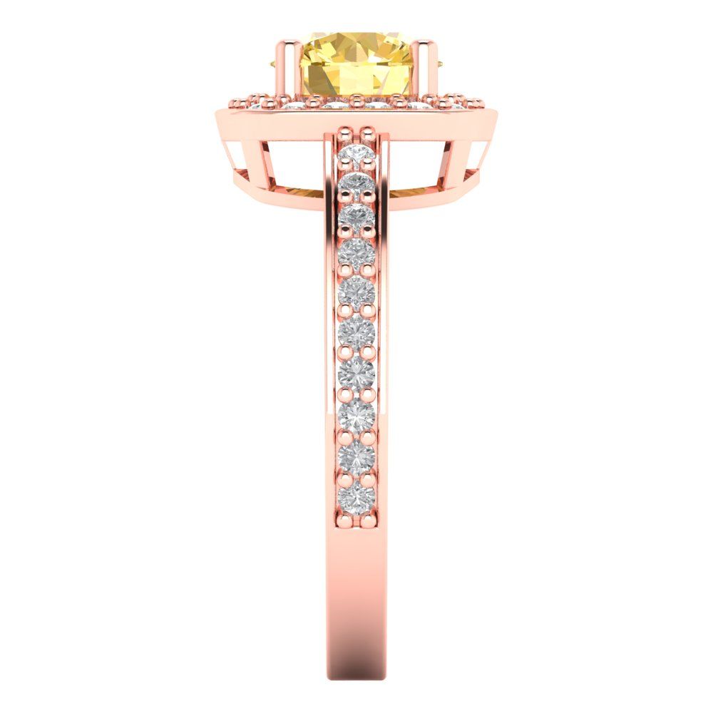 1.335 cttw Natural Citrine Solitaire with Zirconia Simulated Diamond Accents Engagement Ring - Solid Rose Gold (VVS1, Round Cut,6.5mm)