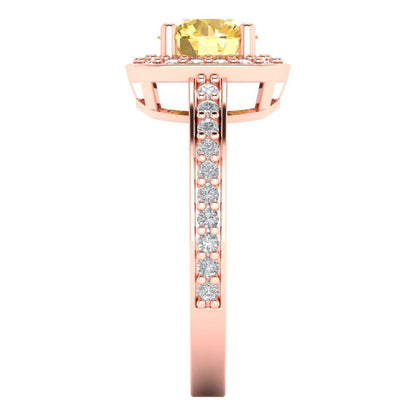 1.335 cttw Natural Citrine Solitaire with Zirconia Simulated Diamond Accents Engagement Ring - Solid Rose Gold (VVS1, Round Cut,6.5mm)