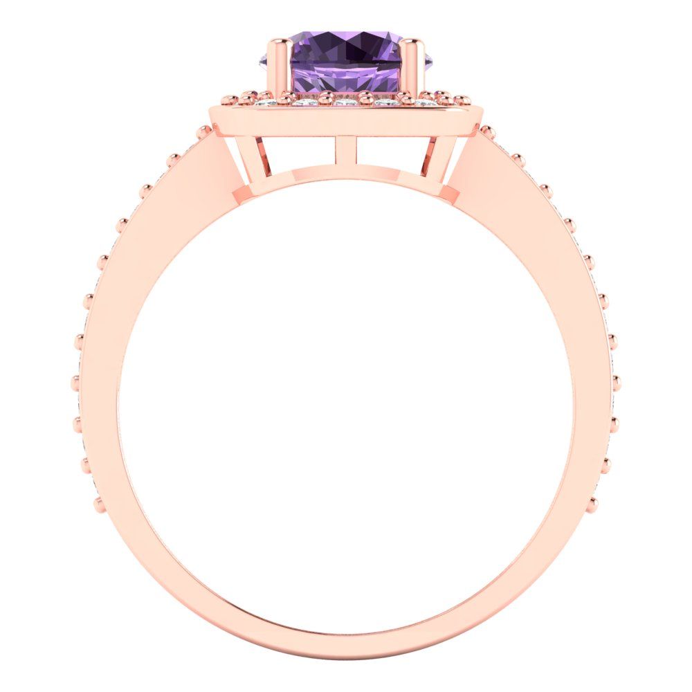 1.335 cttw Simulated Alexandrite Solitaire with Zirconia Simulated Diamond Accents Engagement Ring - Solid Gold (Round Cut,6.5mm)