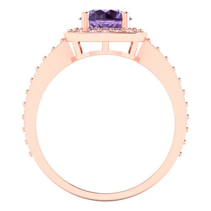 1.335 cttw Simulated Alexandrite Solitaire with Zirconia Simulated Diamond Accents Engagement Ring - Solid Gold (Round Cut,6.5mm)