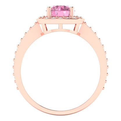 1.335 cttw Zirconia Simulated Pink Diamond Solitaire with Zirconia Simulated Diamond Accents Engagement Ring - Solid Gold (VVS1, Round Cut,6.5mm)
