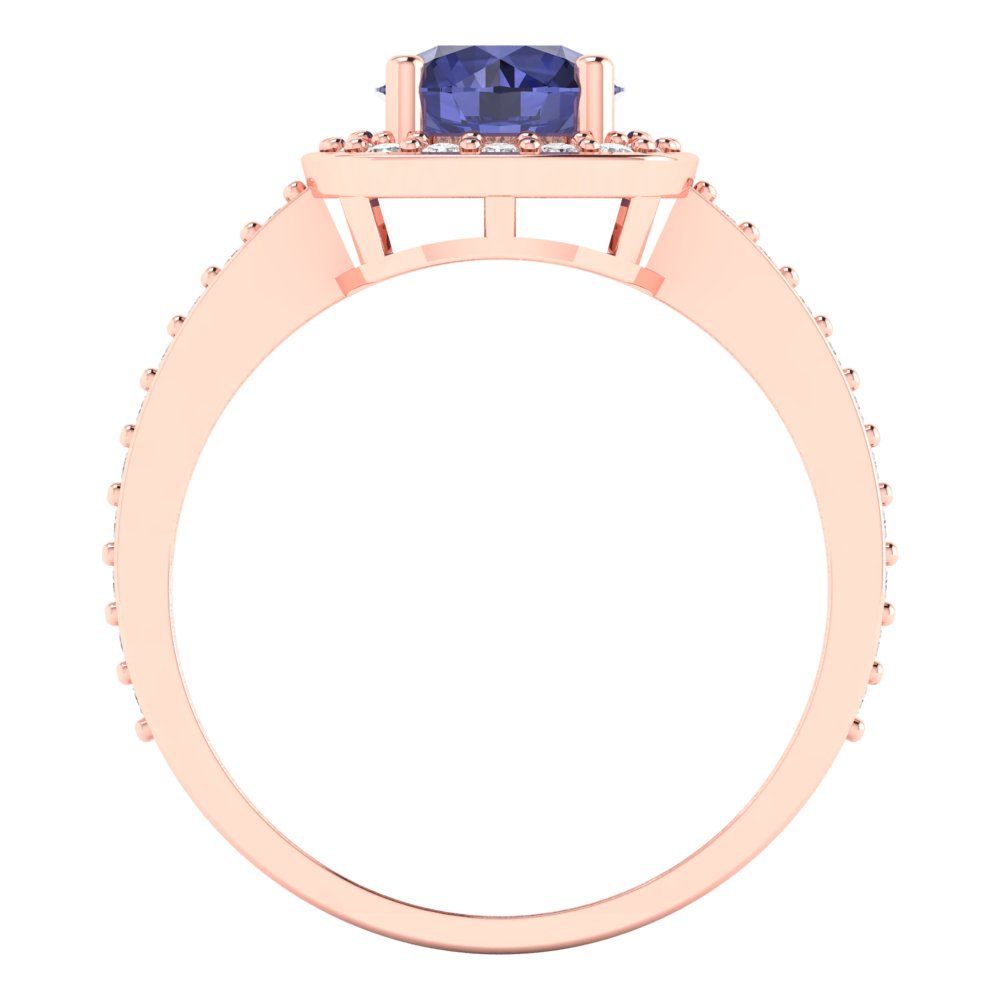 1.335 cttw Simulated Tanzanite Solitaire with Zirconia Simulated Diamond Accents Engagement Ring - Solid Rose Gold (VVS1, Round Cut,6.5mm)