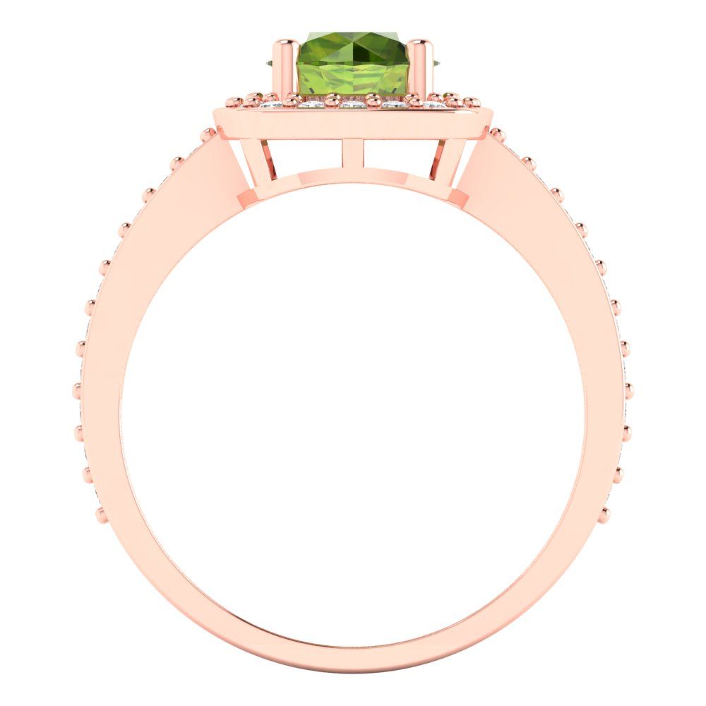 1.335 cttw Natural Peridot Solitaire with Zirconia Simulated Diamond Accents Engagement Ring - Solid Gold (Round Cut,6.5mm)