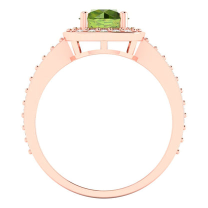 1.335 cttw Natural Peridot Solitaire with Zirconia Simulated Diamond Accents Engagement Ring - Solid Gold (Round Cut,6.5mm)