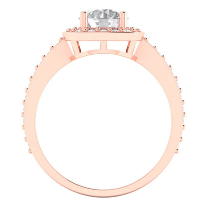 1.335 cttw Zirconia Simulated Diamond Solitaire with Zirconia Simulated Diamond Accents Engagement Ring - Solid Rose Gold (VVS1, Round Cut,6.5mm)