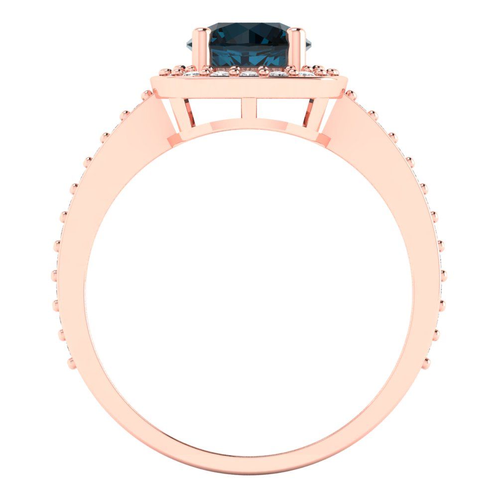 1.335 cttw Natural London Blue Topaz Solitaire with Zirconia Simulated Diamond Accents Engagement Ring - Solid Rose Gold (VVS1, Round Cut,6.5mm)