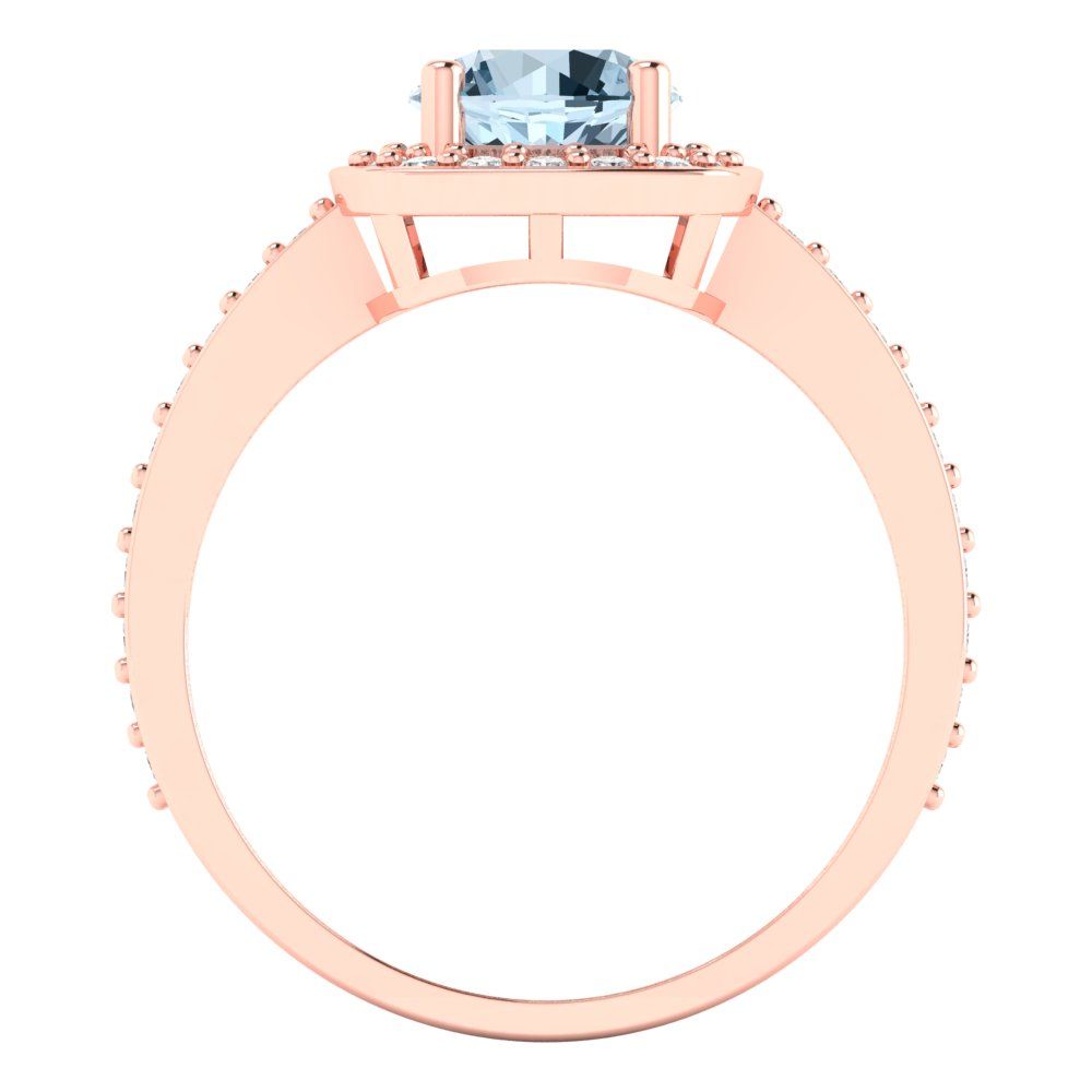 1.335 cttw Zirconia Simulated Blue Diamond Solitaire with Zirconia Simulated Diamond Accents Engagement Ring - Solid Rose Gold (VVS1, Round Cut,6.5mm)
