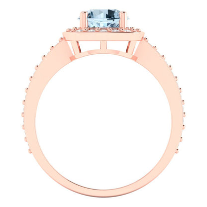 1.335 cttw Zirconia Simulated Blue Diamond Solitaire with Zirconia Simulated Diamond Accents Engagement Ring - Solid Rose Gold (VVS1, Round Cut,6.5mm)