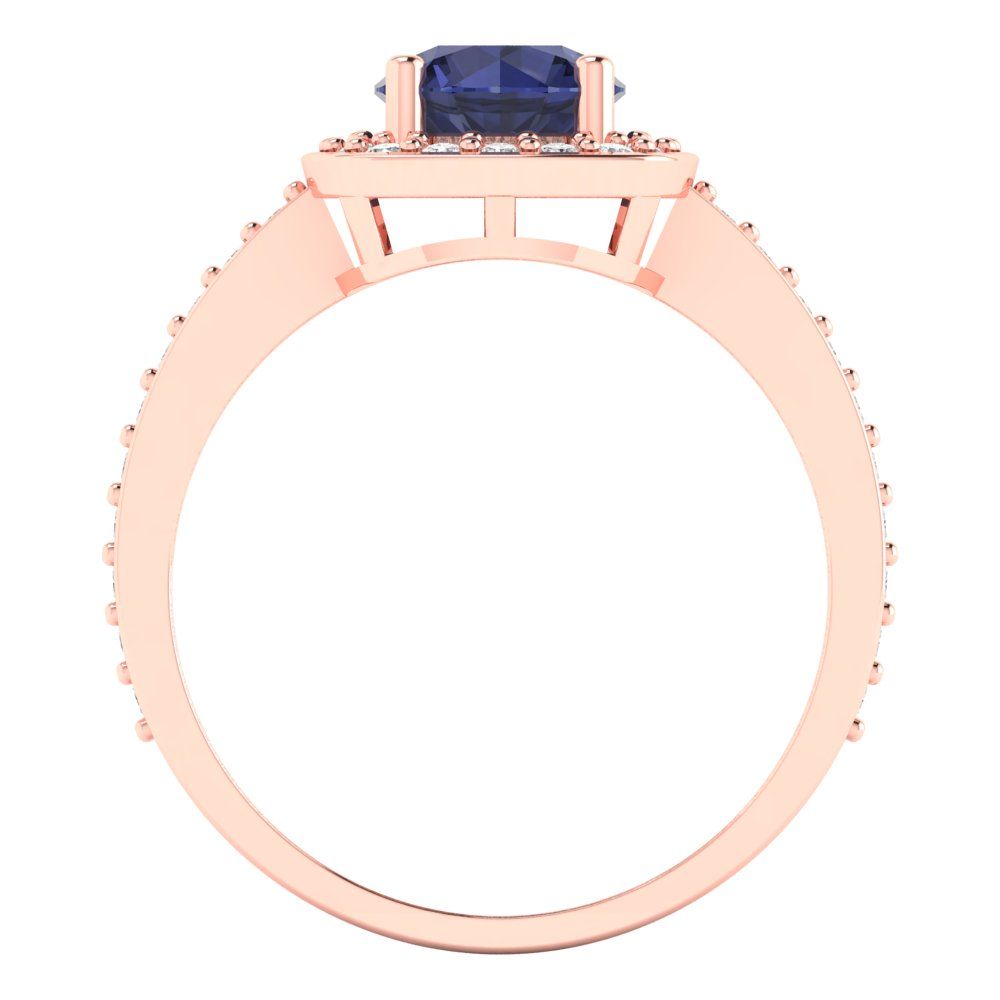 1.335 cttw Simulated Blue Sapphire Solitaire with Zirconia Simulated Diamond Accents Engagement Ring - Solid Rose Gold (VVS1, Round Cut,6.5mm)
