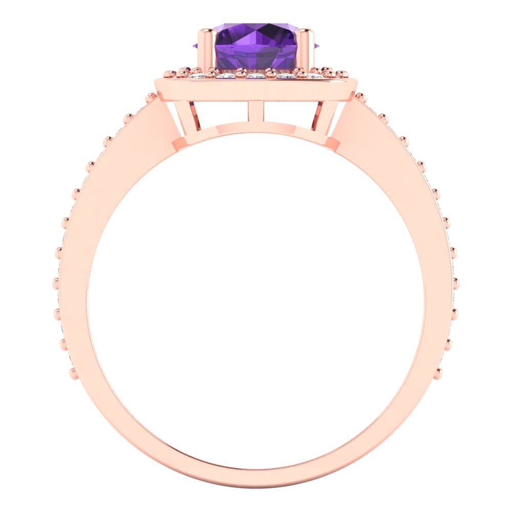 1.335 cttw Natural Amethyst Solitaire with Zirconia Simulated Diamond Accents Engagement Ring - Solid Gold (Round Cut,6.5mm)