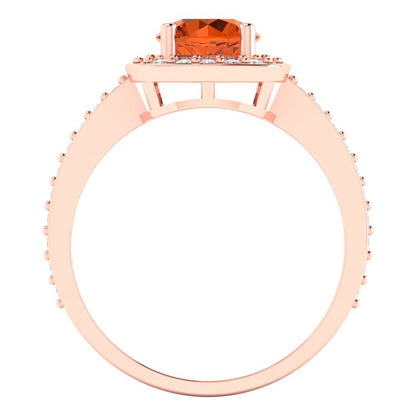1.335 cttw Zirconia Simulated Red Diamond Solitaire with Zirconia Simulated Diamond Accents Engagement Ring - Solid Rose Gold (VVS1, Round Cut,6.5mm)