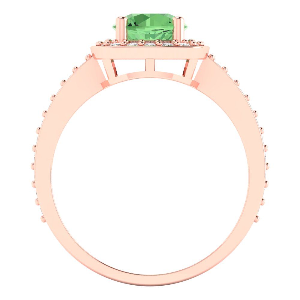 1.335 cttw Zirconia Simulated Green Diamond Solitaire with Zirconia Simulated Diamond Accents Engagement Ring - Solid Rose Gold (VVS1, Round Cut,6.5mm)