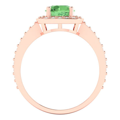 1.335 cttw Zirconia Simulated Green Diamond Solitaire with Zirconia Simulated Diamond Accents Engagement Ring - Solid Rose Gold (VVS1, Round Cut,6.5mm)