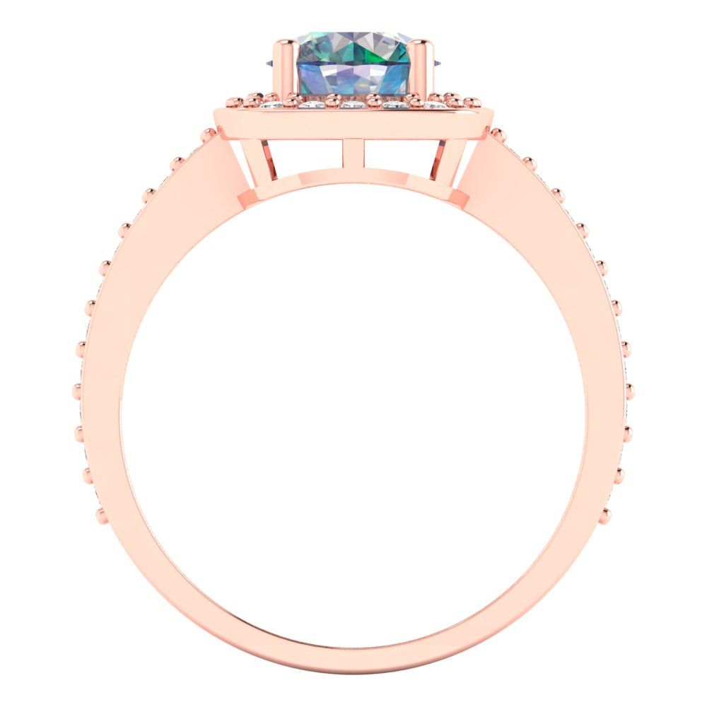 1.335 cttw Blue Moissanite Solitaire with Zirconia Simulated Diamond Accents Engagement Ring - Solid Rose Gold (VVS1, Round Cut,6.5mm)