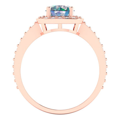 1.335 cttw Blue Moissanite Solitaire with Zirconia Simulated Diamond Accents Engagement Ring - Solid Rose Gold (VVS1, Round Cut,6.5mm)
