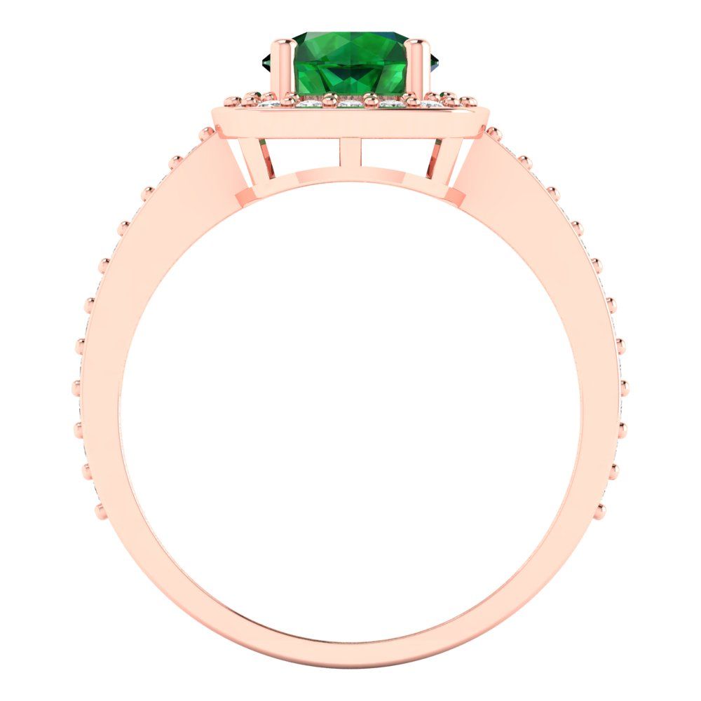 1.335 cttw Simulated Emerald Solitaire with Zirconia Simulated Diamond Accents Engagement Ring - Solid Gold (Round Cut,6.5mm)